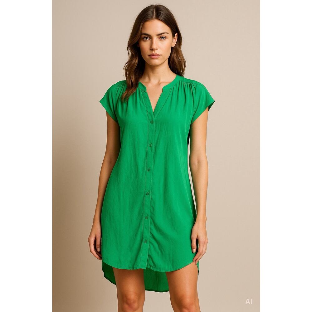 Sunshine & Shadow US 4 Green Silk Tunic dress Boho Minimalist‎ USA Made